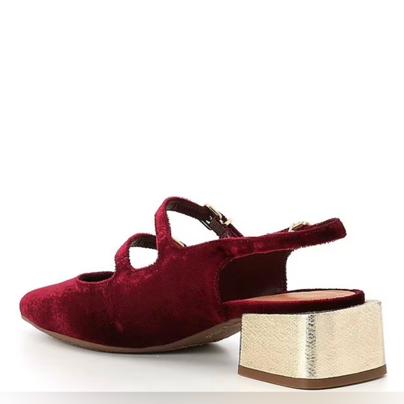 Mary Jane velvet burgundy Block Heel Slingbacks 8 |cottagecore fall Balletcore - Picture 6 of 13